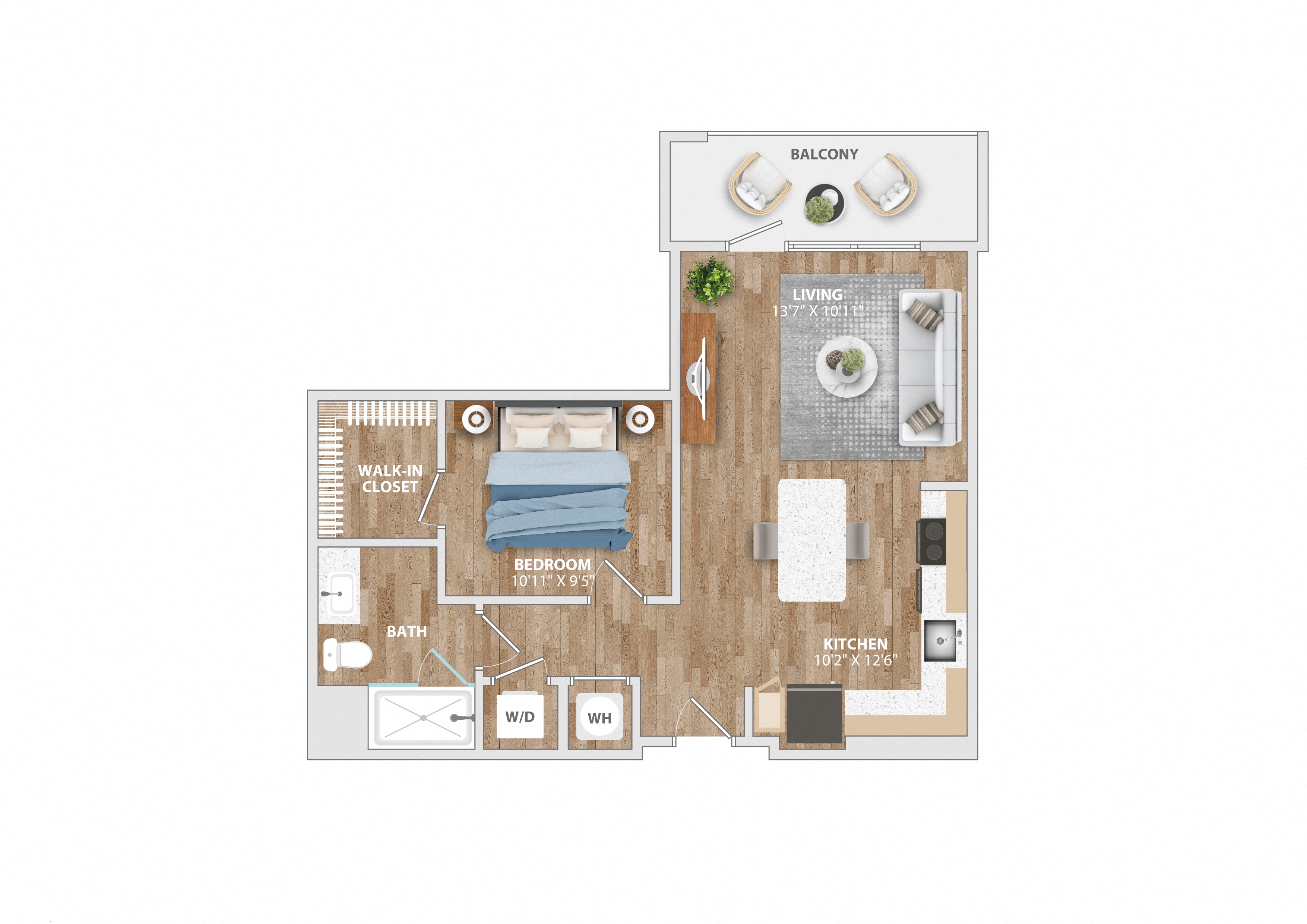 A4A Floor Plan 1 Bed 1 Bath 665 Sq. Ft. at Hawkins Press Apartments,Charlotte
